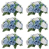 NUPTIO Wedding Floral Centerpieces for Tables: 6 Pcs Dusty Blue & White Fake Flower Ball for Weddings Party - Artificial Rose Arrangements for Birthday Bridal Shower Decorations