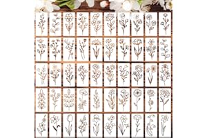 SUNVERSE 50pcs Flower Stencils for Painting,6"x3" Flower Stencils Small Floral Stencil Flower Leaf Stencil Drawing Templates for Paper Canvas DIY Home Decor