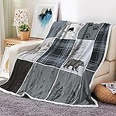 Rustic Cabin Bear Deer Weighted Thick Throw Blanket for Couch, Dusty Blue Hunting Camper Woodland Farmhouse Lodge Plaid Check Soft Cozy Chunky Fleece Flannel Blanket for Bed Office (50X60 Inches)