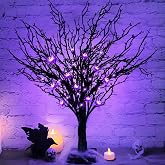EAMBRITE Halloween Tabletop Tree Decor - 2FT Black Twig Tree With 24 Purple LED Lights & 8 Bat Ornaments (Set Of 2)
