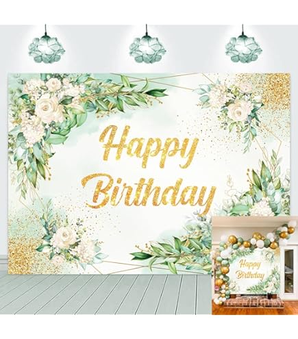 Ayayiya Sage Green Happy Birthday Backdrop Banner Decorations For Women,Greenery Birthday Backdrops Eucalyptus Leaves Photography Background Lady Girl Bday Party Decor Supplies Photo Booth Props 7x5ft - View #7