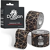 Dragon Tape Copper Infused Kinesiology Tape – 20 Precut Water Resistant Strips per Roll – Premium Elastic Athletic Tape for Muscle Strain, Joint Support, Weightlifting & Recovery (Black, Single Roll)