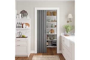 SmartStandard 32" x 80" Accordion Doors Interior, PVC Accordion Folding Doors for Doorway, Include Door, Mounting Hardware and Handle, Double-Layer for Closet Bathroom Basement, Grey