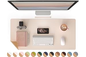 RENMTURE Dual-Sided Desk Pad, Natural Cork & PU Leather Large Mouse mats for Office and Home Work, Desk Protector Non-Slip, Waterproof, Easy Clean (Apricot, 36"x17")