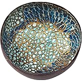 ChezMax Natural Coconut Bowl with Mother of Pearl Inlays - Key Bowl & Fruit Snack Holder (Blue-Gold)
