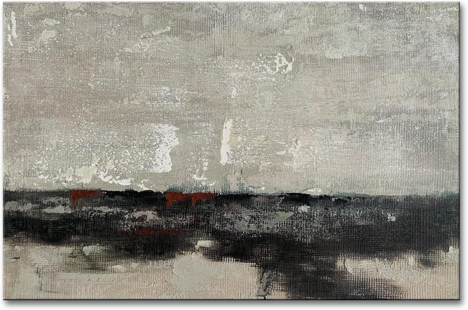 Paintings - Abstract Canvas Wall Art Modern White Black Artwork Textured Hand Painted Oil Painting Contemporary Picture Living Room Office Decoration Ready to Hang