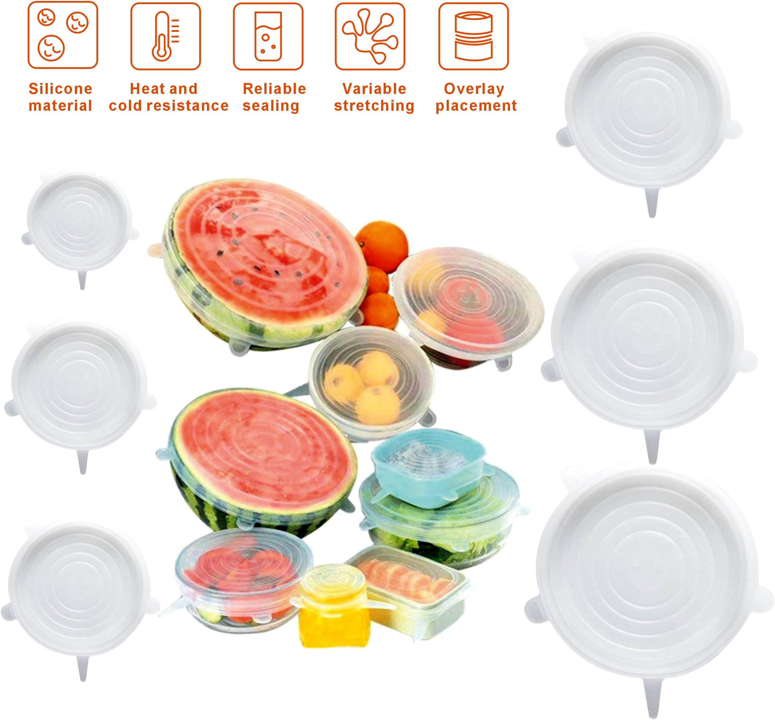 Silicone Stretch Lids Reusable Durable and Expandable Lids to Keep Food Fresh,Fit Various Sizes and Shapes of Containers Food Covers or Bowl Covers(WHITE)