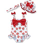 Renotemy Baby Girl Swimsuit Infant Bathing Suit Swimwear Sleeveless Bikini Tankini Toddler Girl One-Piece Swimsuit with Hat