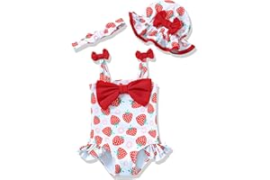Renotemy Baby Girl Swimsuit Infant Bathing Suit Swimwear Sleeveless Bikini Tankini Toddler Girl One-Piece Swimsuit with Hat