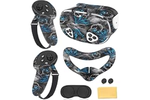 MS.CLEO Silicone Cover Set Compatible with Meta/Quest 3S Accessories, Controller Grips, VR Protector Face & Front Shell Headset Cover and Lens Protective Cove-r (Illusion Black)