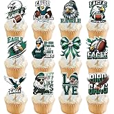 TAKEALOOKO 24 Pack Football Cupcake Toppers - Green Football Animal Theme Cup Cake Decorations for Birthday Sports Game Day Tailgate Favors Sport Themed Party Supplies