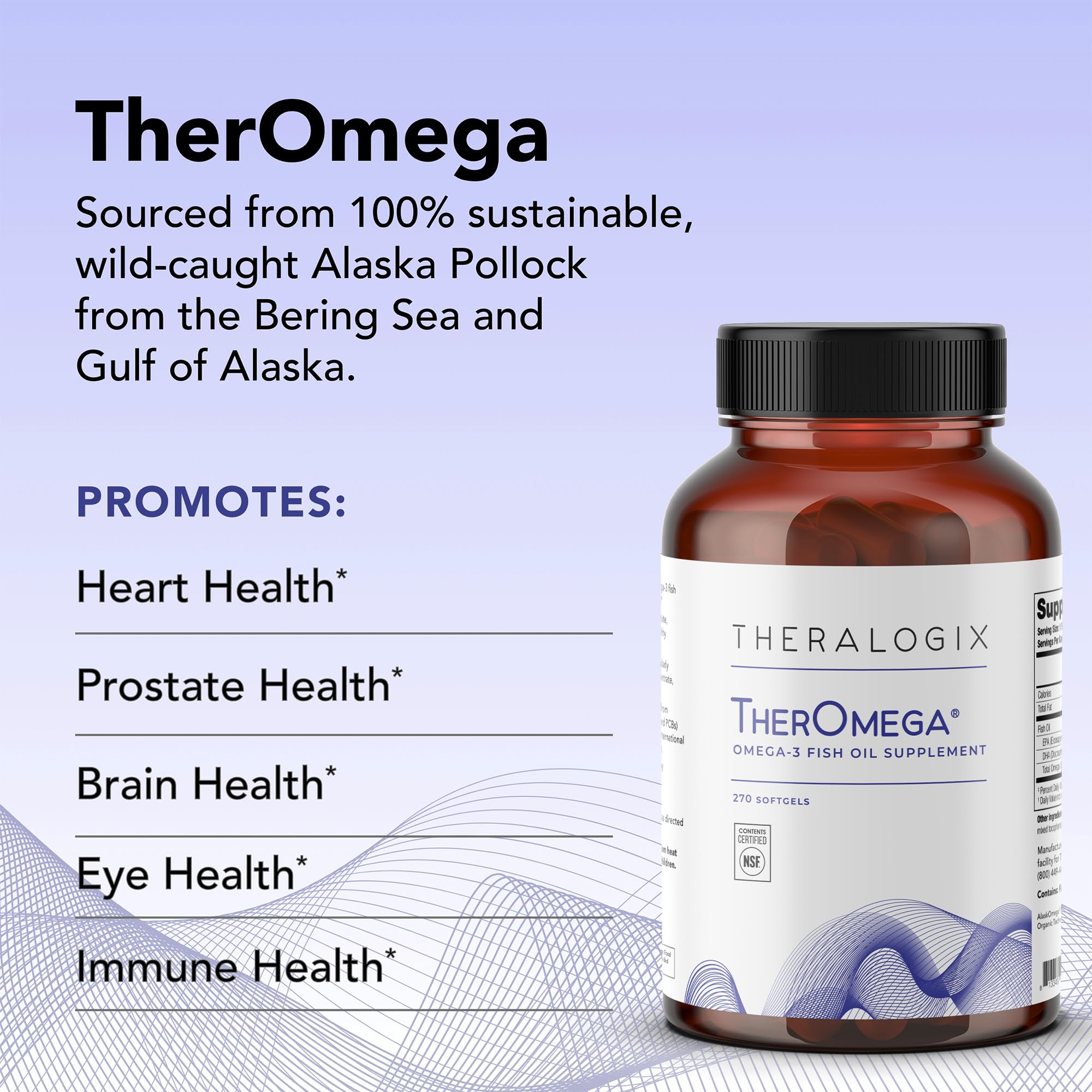 Theralogix TherOmega Omega-3 Fish Oil Supplement - Supports Heart, Brain, Immune & Joint Health* - 700 mg DHA & EPA from Wild Alaska Pollock - Sustainably Sourced - NSF Certified - 270 Softgels