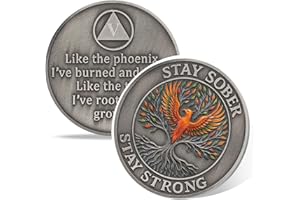 VITALWAY Phoenix Tree of Life 5 Year Sobriety Coin, Affirmation AA Medallion, Addiction Recovery Five Year Sober Coins, Celebrating Recovery Anniversary Token, NA AA Sobriety Gifts for Men Women