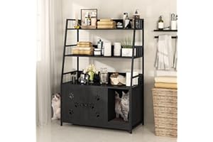 DKLGG Cat Litter Box Enclosure with 3 Shelve, Large Wood Cat Litter Box Furniture with Hook and Scratch, Hidden Wood Sturdy Pet Washroom, Fit Most of Litter Box