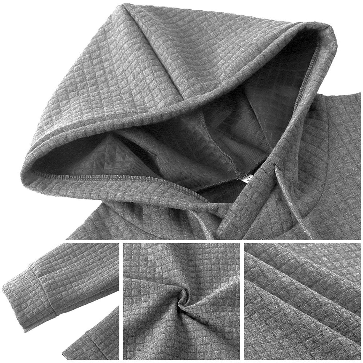 Poplover Mens Solid Casual Sweatshirts Long Sleeve Pullover Hoodies Light Grey Medium