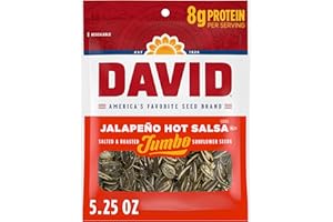 DAVID SEEDS Roasted and Salted Jalapeño Hot Salsa Jumbo Sunflower Seeds, Keto Friendly, 5.25 oz, 12 Pack