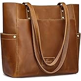 S-ZONE Genuine Leather Tote Bag Large Shoulder Purse Work Vintage Handbag for Women
