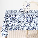 JarThenaAMCS White Blue Floral Tablecloth 60 x 104 Inch Vintage Floral Rectangle Table Cover for Home Kitchen Dining Table Decoration