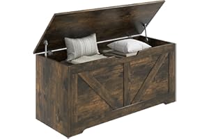 HOMCOM Storage Chest, Storage Bench with 2 Safety Hinges and U-Shaped Cut-Out Pull for Living Room, Entryway, 39.4" x 15.7" x