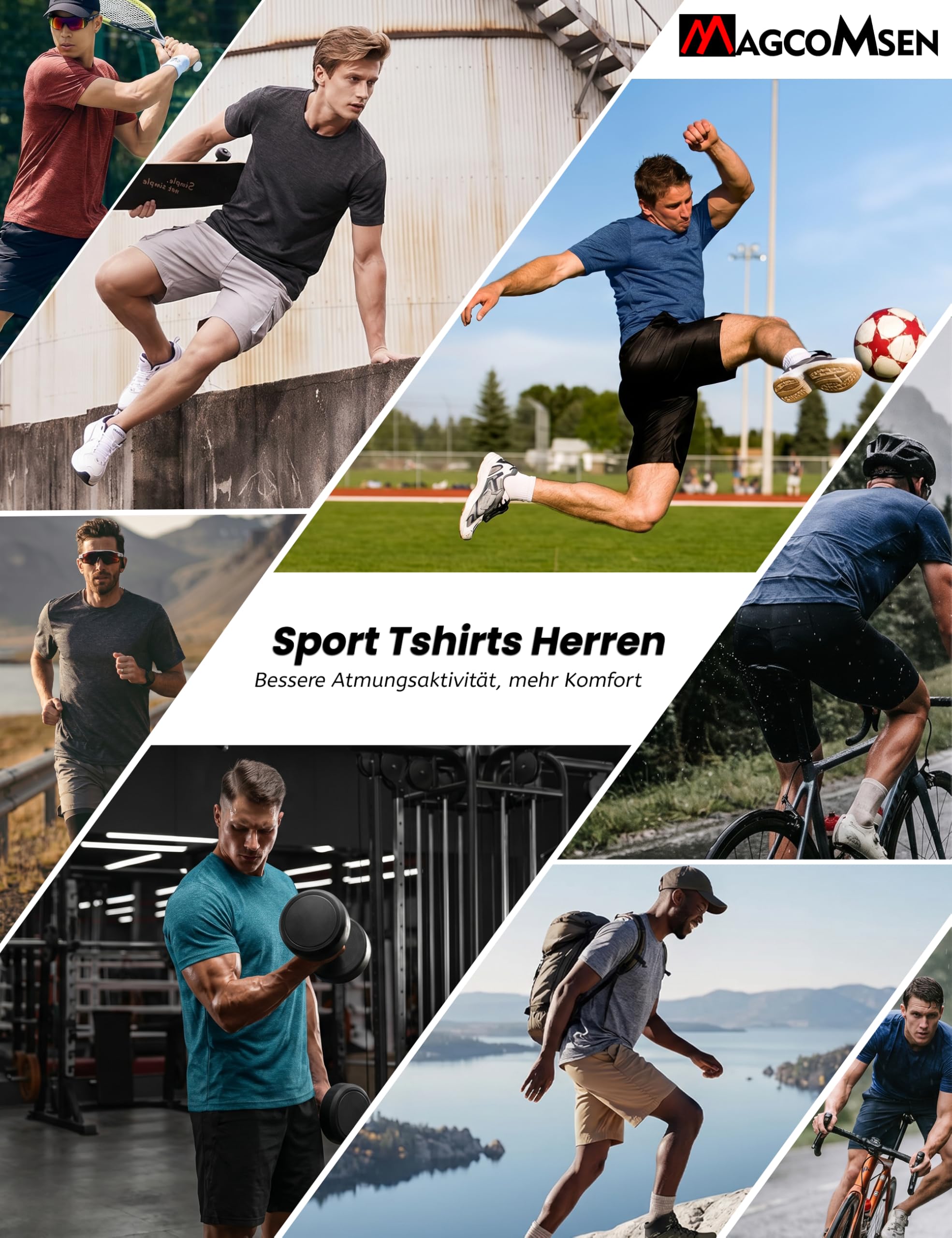 MAGCOMSEN Funktionsshirt Herren Sportshirt Kurzarm Trainingsshirt Atmungsaktiv Laufshirt Wandershirt Männer Regular Fit Fitness Shirts Funktionsshirt Teal XL 3