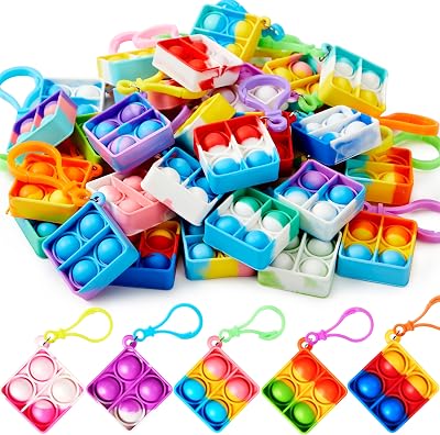 JOYIN 30 Pcs Square Pop Fidget Keychains 3.8 cm silicone stress relief
