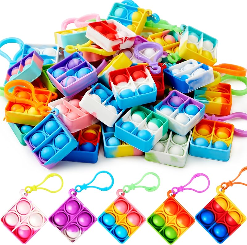 JOYIN 30 Pcs Square Pop Fidget Keychains 3.8 cm silicone stress relief
