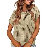 Magritta Summer Sweaters for Women Lightweight Cap Sleeve Tops Dressy Loose Fit Shirts Crew Neck Crochet Outfits