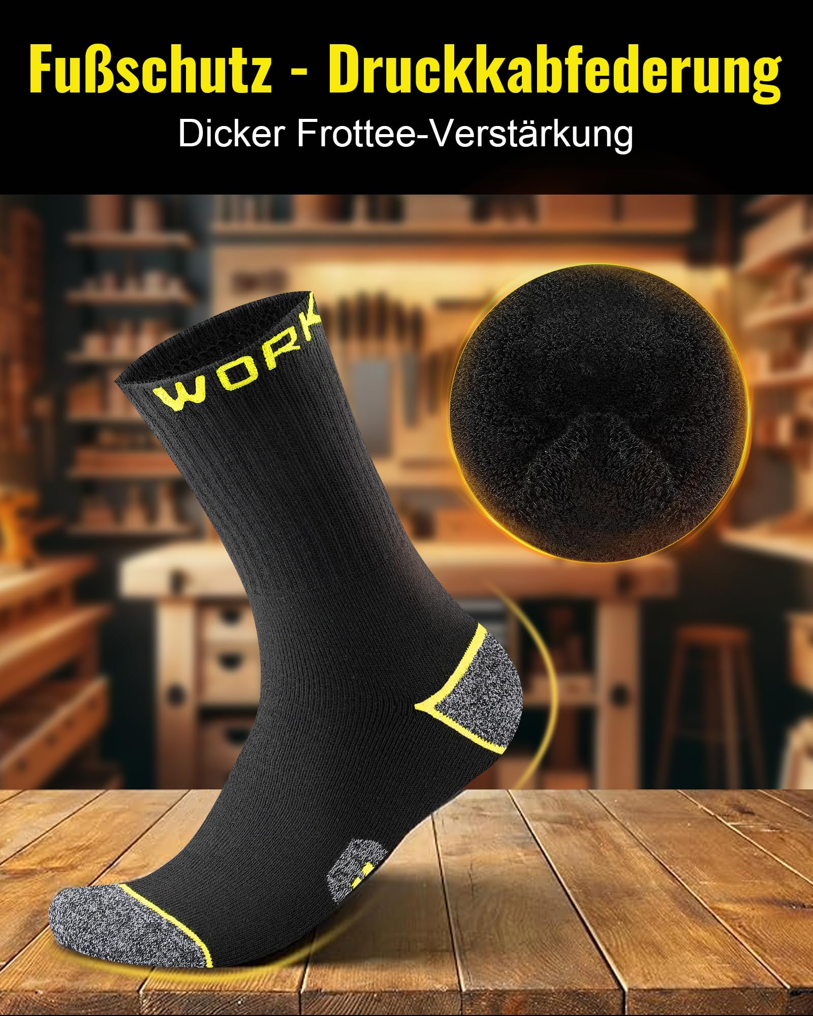 Effeet 10 Paar Arbeitssocken Herren Socken, Gepolsterte Verstärkte WORK Socken, Atmungsaktiv Funktionssocken mit Komfortbund, Lange Work Socks 3