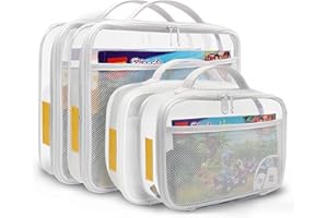 holay 4 Packs PVC Zippered Blocks Set, Toy, Clay, Board game Storage Organizer Case (Name Tag, Manual Pocket) (White, Small, Large)