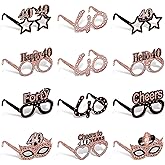 Zirtorei 24pcs 40th Birthday Paper Eyeglasses Decorations for Women, Rose Gold Happy 40th Birthday Eyeglasses Party Supplies, Cheers to 40 Years Bday Glasses Hello Forty Photo Booth Props Decor