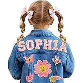 Woodemon Personalized Kids Denim Jacket with Names, Custom Long Sleeve Jean Jacket for Girls Boys Toddler (1-8 Years) Clothes, Daily Outerwear Jacket, 1-8 Year Old Girl Boy Birthday Christmas Gifts