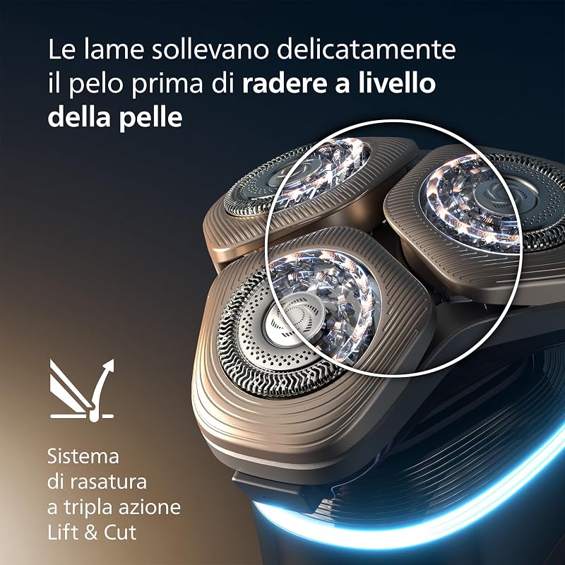 Shaver i9000 Prestige Ultra, rasoio elettrico Wet & Dry, tecnologia Skin IQ Pro, triplo sistema Lift & Cut, lame di precisione NanoTech 360º, 5 modalità di rasatura, modello XP9405/31