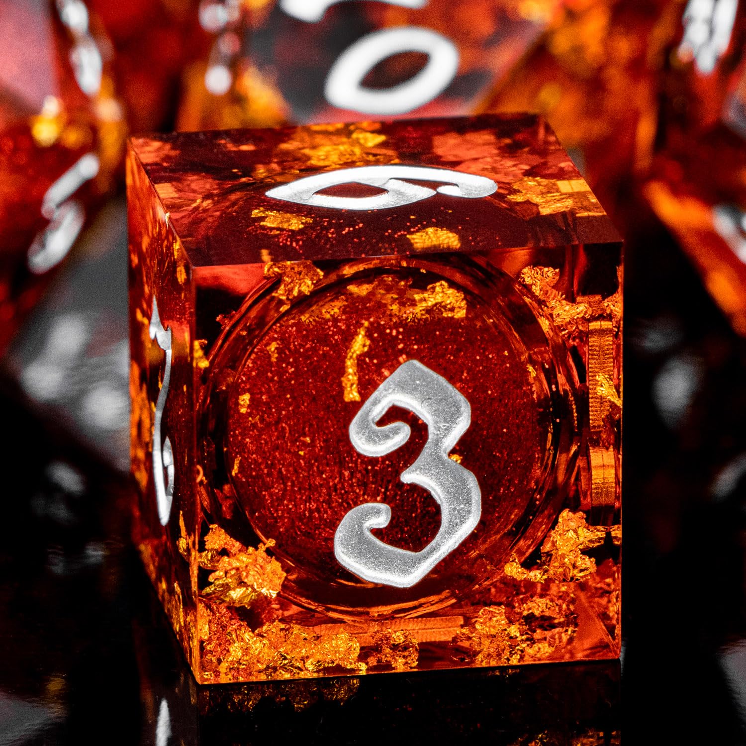 Photo 1 of ARUOHHA Liquid Core DND Dice Set, 7pcs Resin Sharp Edged Dragons Dice Role Playing Games, RPG Silver Numbers Red Dungeons Polyhedral Dice with Gift Box D20 D12 D10 D8 D6 D4