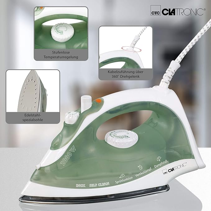 Clatronic DB 3105 Plancha de vapor, suela de acero inoxidable ...