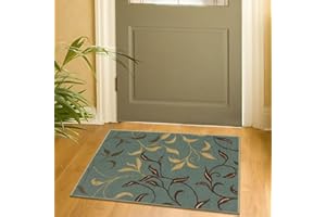 OTTOMANSON Machine Washable Leaves Design Non-Slip Rubberback 2x3 Traditional Area Rug for Entryway, Living Room, Bedroom, Kitchen, Bathroom, 2'3" x 3', Seafoam Green