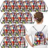 Amylove 16 Pcs International Flag Bags Party Favor Country Flags Drawstring Birthday Gift Bags for Kids Snack Candy Storage Goody Bags for Kids Birthday, Soccer Themed Party Supple 9 x 12 Inches