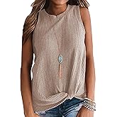 MIHOLL Womens Casual Tops Sleeveless Cute Twist Knot Waffle Knit Shirts Tank Tops