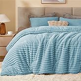 BEDELITE Fleece Queen Comforter Set -Super Soft & Warm Fluffy Light Blue Bedding, Luxury Fuzzy Heavy Bed Set for Winter with 2 Pillow Cases