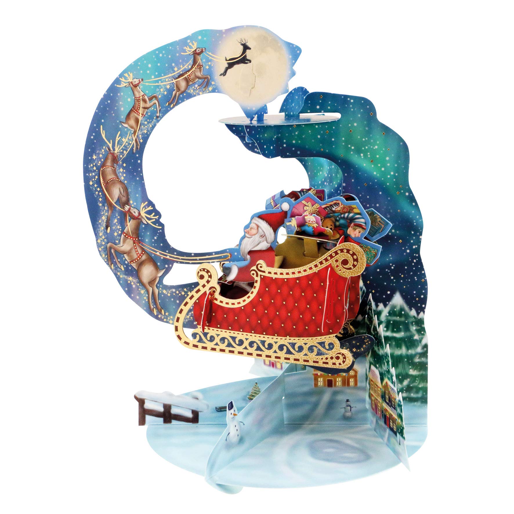 SANTORO Pendulum, Christmas 3D Pop Up Greeting Card - Santa's Sleigh - For Kids, For Him, For Her, Christmas