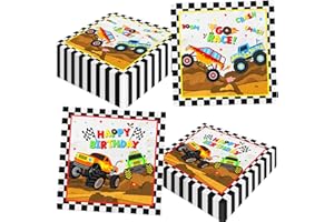 DYDAMUD Monster Trucks Napkins,Monster Machine Birthday Party Supplies,40pcs Happy Birthday Machine Truck Napkins for Monster Trucks Party Decorations