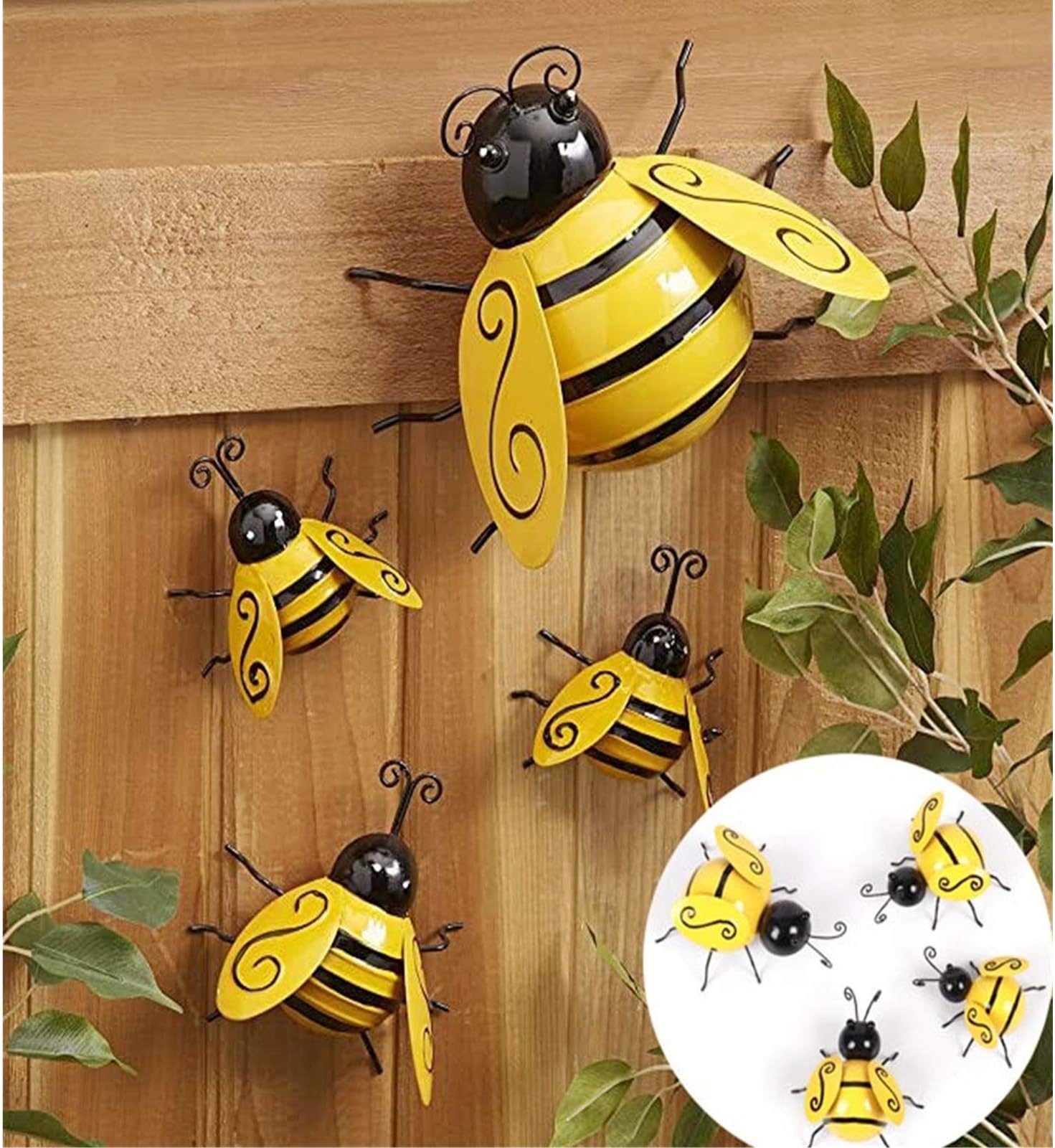 Yanwuuh Bee Festival Nostalgia Decorative Metal Bumble Bee Wall Ornament,Garden Yard Fence 3D Sculpture Ornaments,Lawn Bar Bedroom Living Room Wall Hanging Bumblebee Art Decoration (1PC - Small)