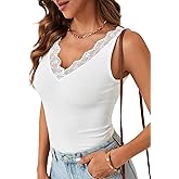 LYANER Women's Lace V Neck Camisole Ribbed Knit Cami Sleeveless Undershirt Top