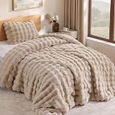 YIKUSH Twin Faux Fur Soft Comforter Set, Fluffy Linen Rabbit Fur Comforter | Warm Thick Twin Size Bedding Set,Super Fluffy Luxury Linen Comforter for Winter, Easy Care (1 Comforter, 1 Pillowcase)