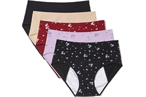 HATSURE Women's Period Underwear Mid Waisted Cotton Panties Leak Proof Postpartum Menstrual Briefs 5 Pack