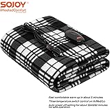 Sojoy 12V Heated Smart Multifunctional Travel Electric Blanket for Car, Truck, Boats or RV with High/Low Temp Control (60"x 40") (Checkered Black & White)