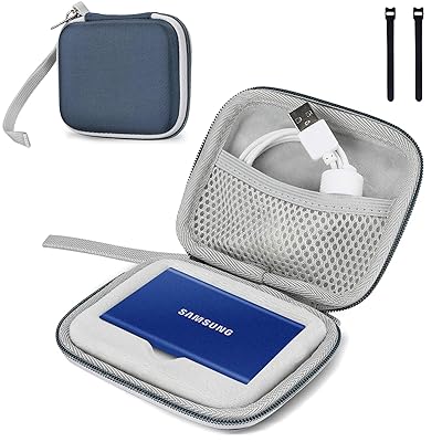 ProCase Samsung T7/ T7 Touch Portable SSD Hard Carrying Case and 2 Cable Ties, Hard EVA Shockproof Storage Travel Organizer for T7/ T7 Portable 500GB 1TB 2TB USB 3.2 External Solid State Drives-Navy