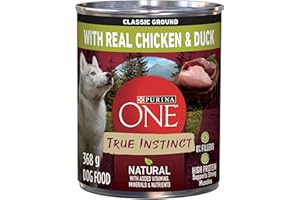 Purina ONE Classic Ground True Instinct Wet Dog Food, Chicken & Duck - 368 g Can (12 Pack)