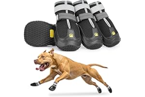 LUCKYPAW Dog Shoes for Large Medium Dogs, Breathable Dog Boots for Hot Pavement, Paw Protectors for Summer Walking Hiking Winter Snow Outdoor, No Slip Reflective Booties for Hardwood Floo-Black,6