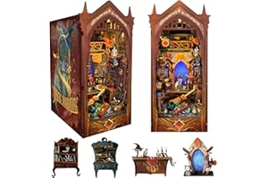 Spilay DIY Dollhouse Book Nook Kit,DIY Booknook Bookshelf Insert Alley,Bookends Model Build kit with LED Light dust Cover,Han