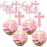 36 Stück Boho Cupcake Topper – Rosa Aprikose Floral Mit Gott Segen & Kreuz, Für Taufe & Erstkommunion Mädchen